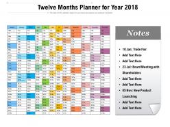 Twelve months planner for year 2018
