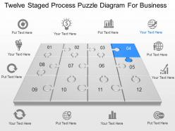 Twelve staged process puzzle diagram for business powerpoint template slide