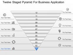 Twelve staged pyramid for business application powerpoint template slide