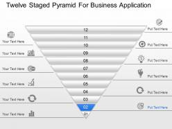 Twelve staged pyramid for business application powerpoint template slide