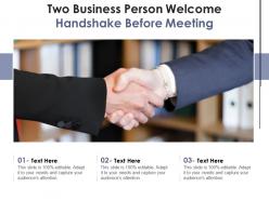 Two business person welcome handshake before meeting infographic template