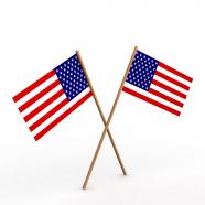 Two flags of america showing symbol of diplomacy stock photo