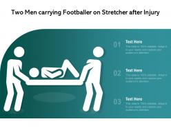 Two men carrying footballer on stretcher after injury