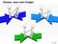 Two people shaking hands and talking on arrow business ppt graphics icons powerpoint