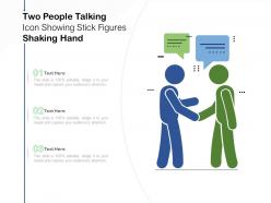 Two people talking icon showing stick figures shaking hand