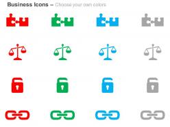 Two puzzles scale lock link ppt icons graphics