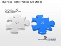 Two puzzles with business process indication powerpoint template slide