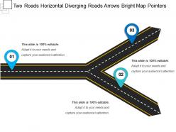 Two roads horizontal diverging roads arrows bright map pointers
