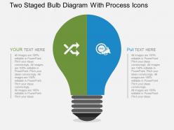Two staged bulb diagram with process icons flat powerpoint desgin