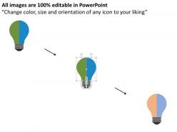 Two staged bulb diagram with process icons flat powerpoint desgin