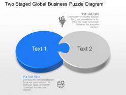 Two staged global business puzzle diagram powerpoint template slide