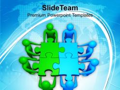 Two teams efforts green blue puzzles business powerpoint templates ppt themes and graphics 0113