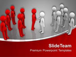 Two teams shaking hands business deal powerpoint templates ppt themes and graphics 0313