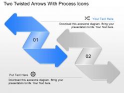 Two twisted arrows with process icons powerpoint template slide