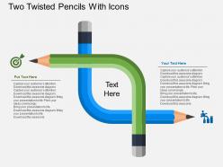 Two twisted pencils with icons flat powerpoint design