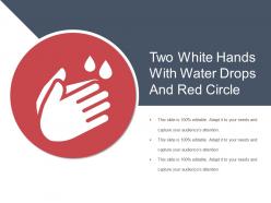 Two white hands with water drops and red circle