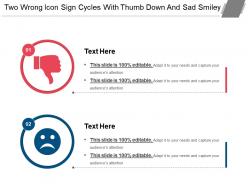 Two Wrong Icon Sign Cycles With Thumb Down And Sad Smiley