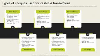 Types Of Cheques Used For Cashless Transactions Cashless Payment Adoption To Increase
