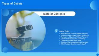 Types Of Cobots For Table Of Contents Ppt Powerpoint Presentation File Deck