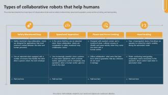 Types Of Collaborative Robots That Help Humans Cobots Enhancing Efficiency And Quality