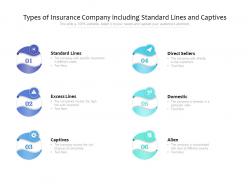 Types of insurance company including standard lines and captives