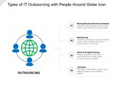 Types of it outsourcing with people around globe icon