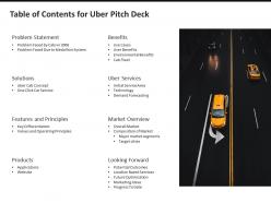 Uber pitch deck table of contents for uber pitch deck ppt powerpoint presentation file layout ideas