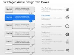 Uc six staged arrow design text boxes powerpoint template slide