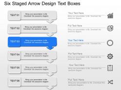Uc six staged arrow design text boxes powerpoint template slide