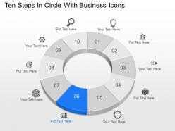 Uj ten steps in circle with business icons powerpoint template slide