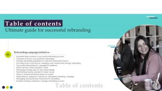 Ultimate Guide For Successful Rebranding Table Of Contents Ppt Show Background Designs