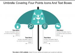 Umbrella covering four points icons and text boxes