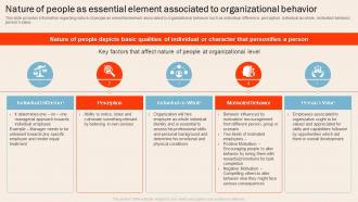 Understanding Human Workplace Nature Of People As Essential Element Associated To Organizational