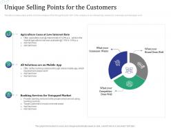 Unique selling points for the customers investment pitch raise funds financial market ppt styles