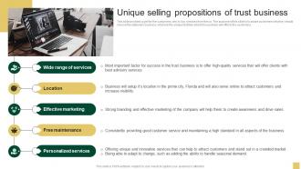 Unique Selling Propositions Of Trust Business Sample Northern Trust Business Plan BP SS