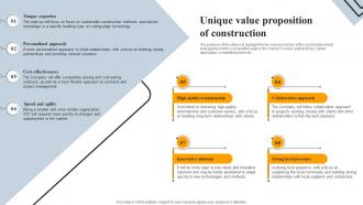 Unique Value Proposition Of Engineering And Construction Business Plan BP SS