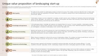 Unique Value Proposition Of Landscaping Garden Design Business Plan BP SS V