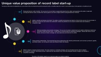 Unique Value Proposition Of Record Label Recording Studio Business Plan BP SS