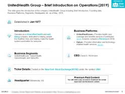 Unitedhealth group brief introduction on operations 2019