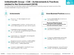 Unitedhealth group csr achievements and practices related to the environment 2018