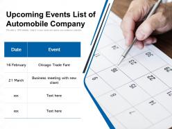 Upcoming events list of automobile company