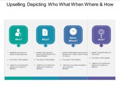 Upselling depicting who what when where and how
