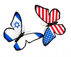 Us and israel flag designed butterflies stock photo