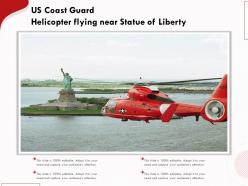 Us coast guard helicopter flying near statue of liberty