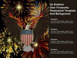 Us emblem over fireworks powerpoint template and background