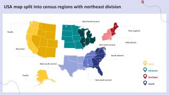 USA Map Split Into Census Regions With Northeast Division