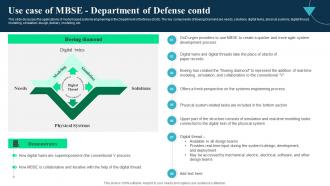 Use Case Of MBSE Department Of Defense Integrated Modelling And Engineering Downloadable Informative