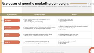 Use Cases Of Guerrilla Marketing Campaigns Promotional Activities To Attract MKT SS V