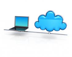 Use cloud service on laptop white background stock photo