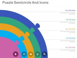 Use five staged puzzle semicircle and icons flat powerpoint design